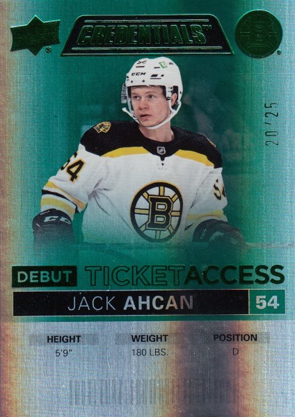 insert RC karta JACK AHCAN 21-22 Credentials Debut Ticket Access Green /25